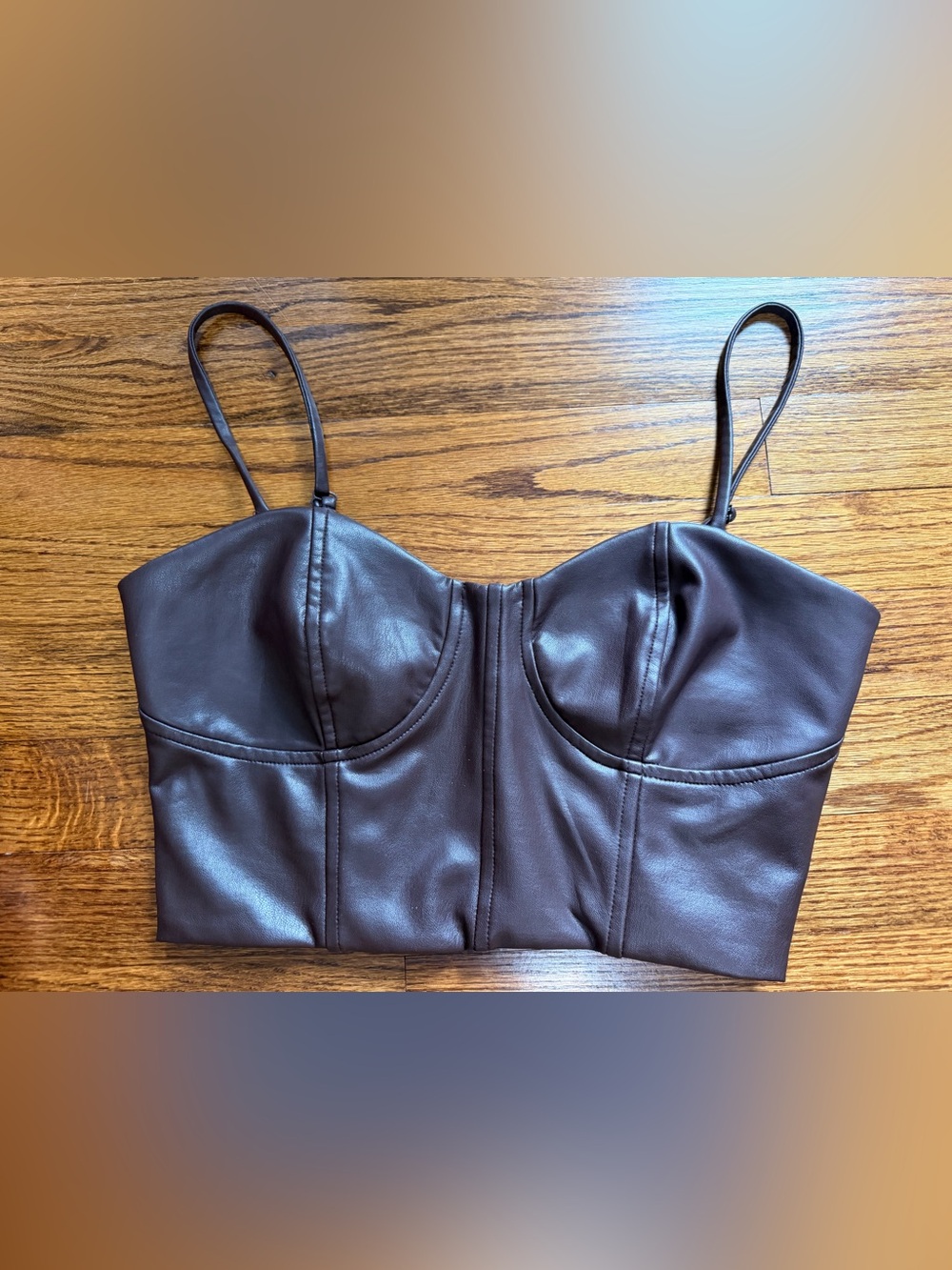 TWO  Express Body Contour Faux Leather Corset Cropped Crop Top Small